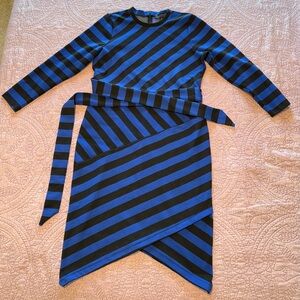 Eloquii Blue and Black Striped Long Sleeve Dress